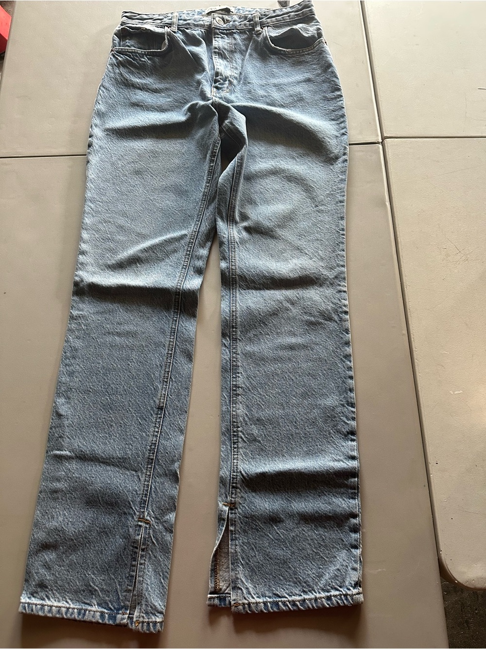 Women's Light Wash Split Hem Straight Leg Jeans by Zara Sz 8